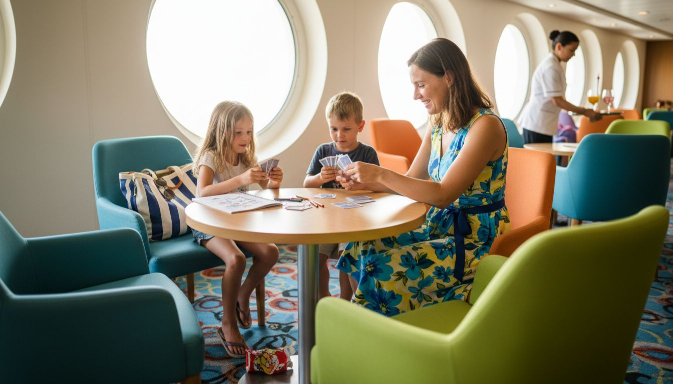 Family playing games in cruise ship lounge