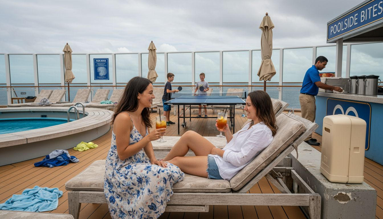 Passengers enjoying poolside activities onboard