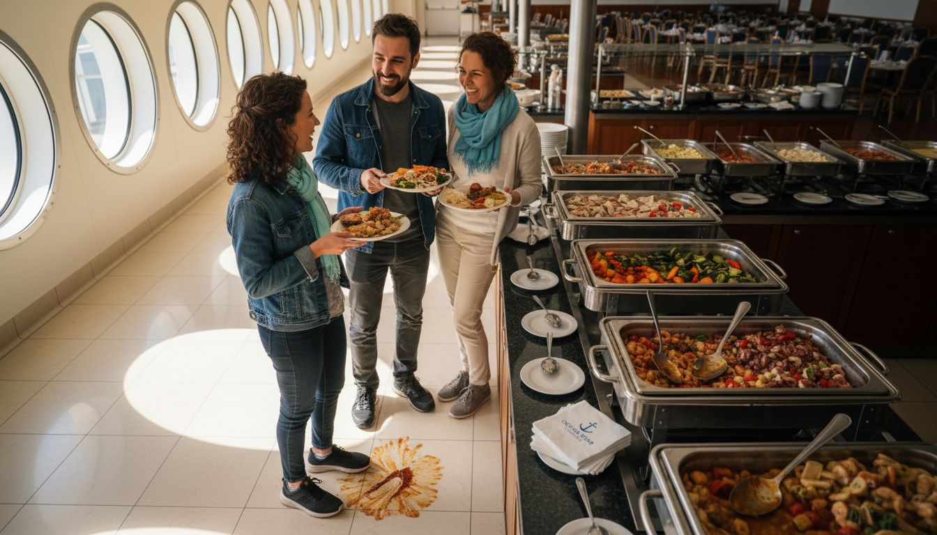 Cruise dining buffet with travelers