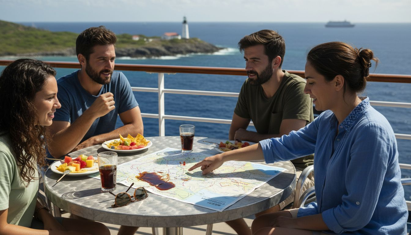 Friends exploring cruise destinations on deck