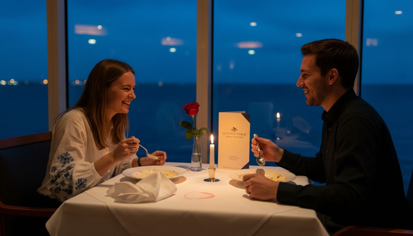 Couple enjoying intimate cruise dinner
