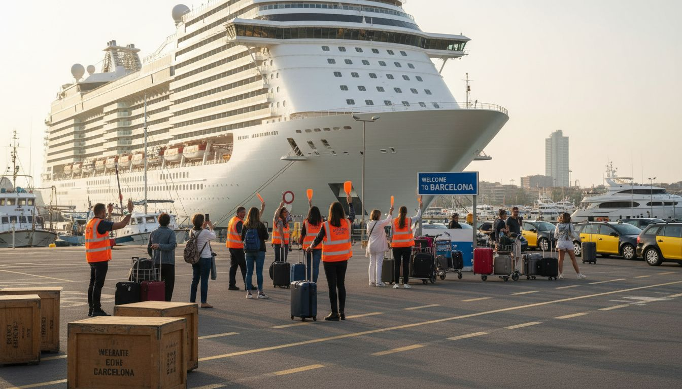 Large cruise ship docked in Barcelona port