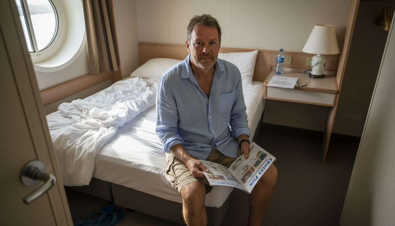 Budget cruise cabin with traveler reading