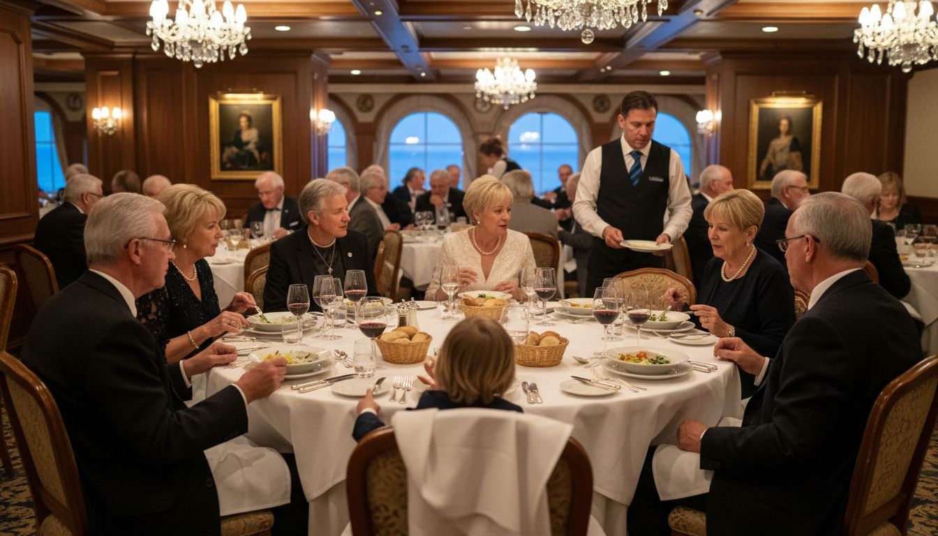 Cruise guests dining in elegant main room
