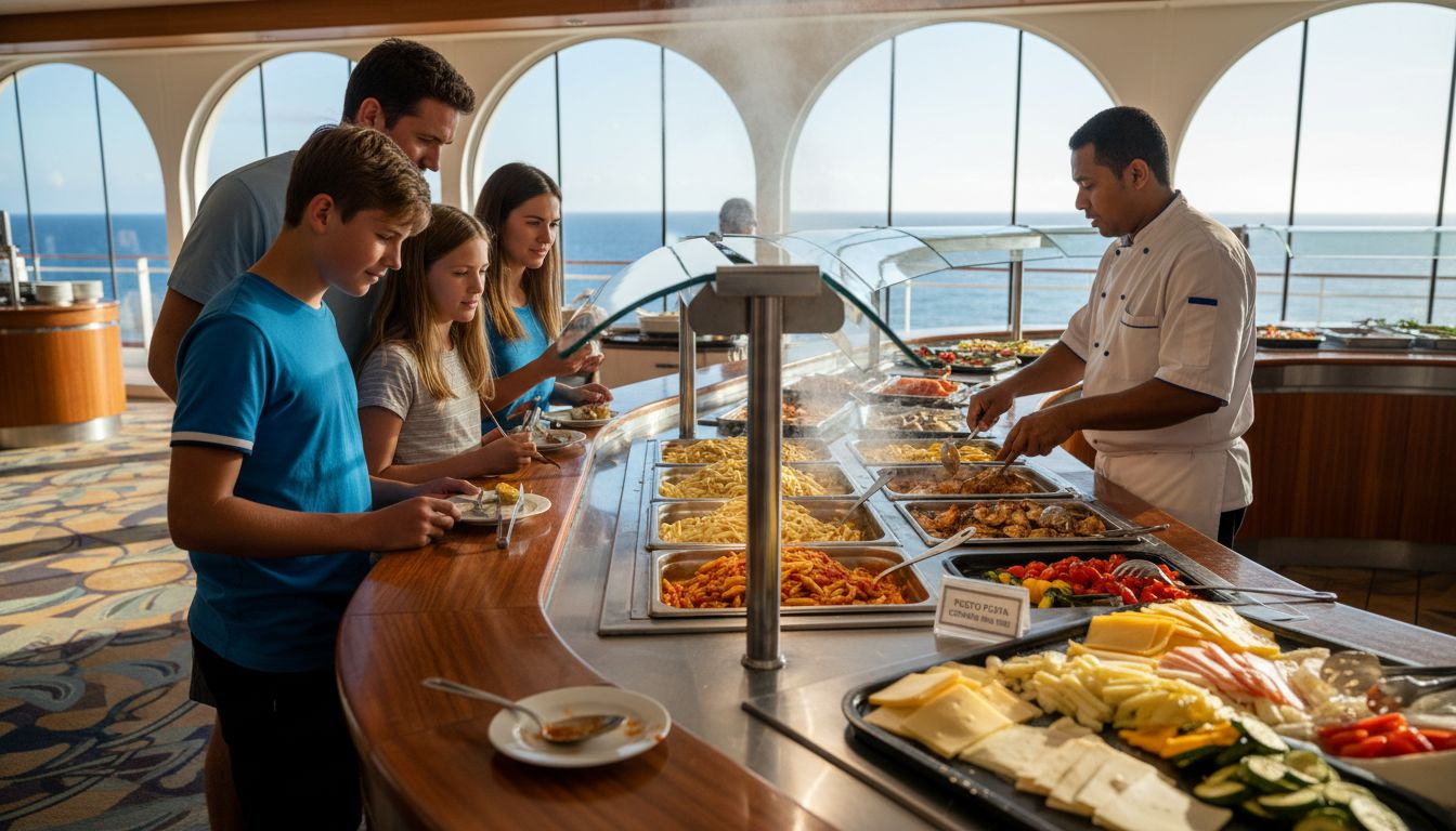 Family at cruise ship buffet counter