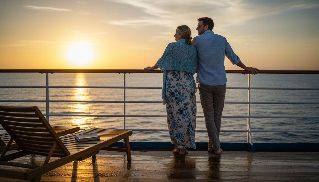 Couple enjoying sunset on cruise deck