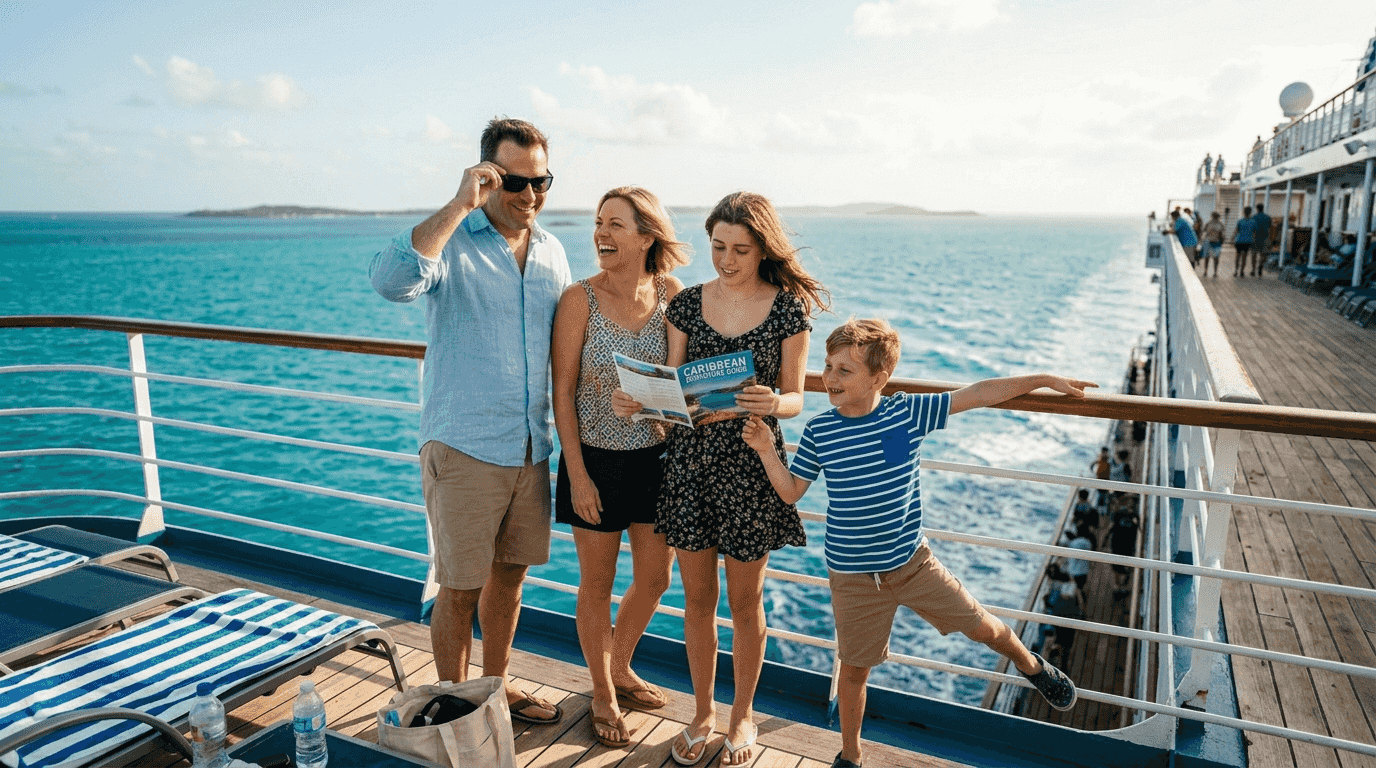 Family enjoying cruise ship deck together
