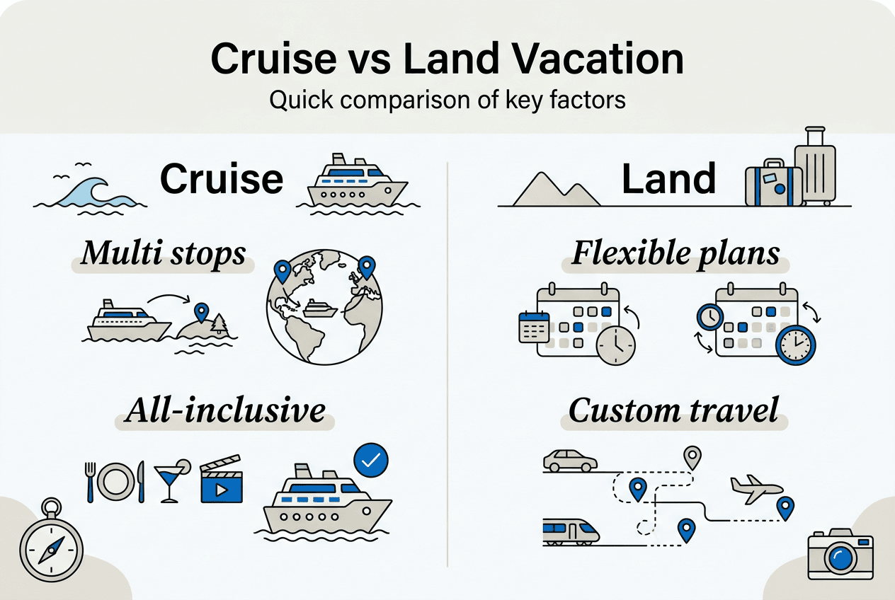 Infographic comparing cruise and land vacation features