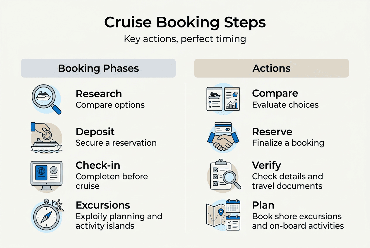 Infographic showing cruise booking steps and actions