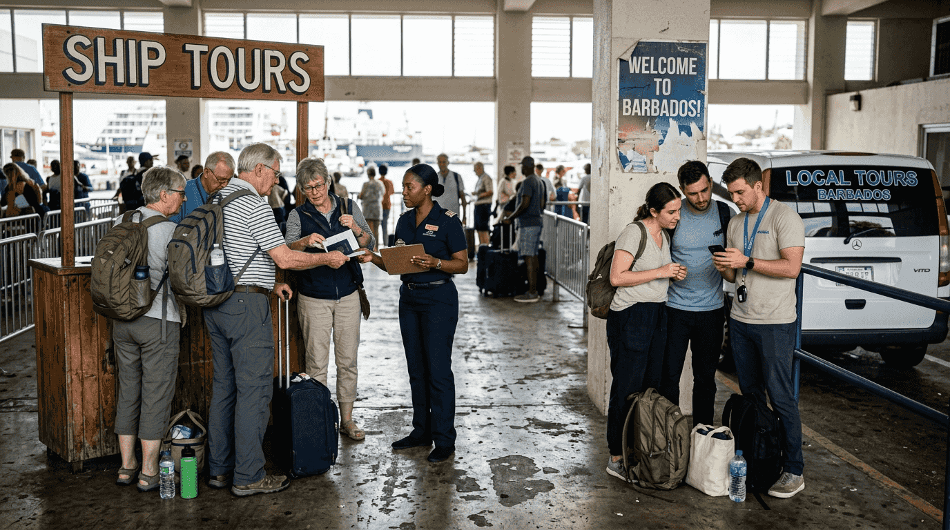 Travelers preparing for ship and independent excursions