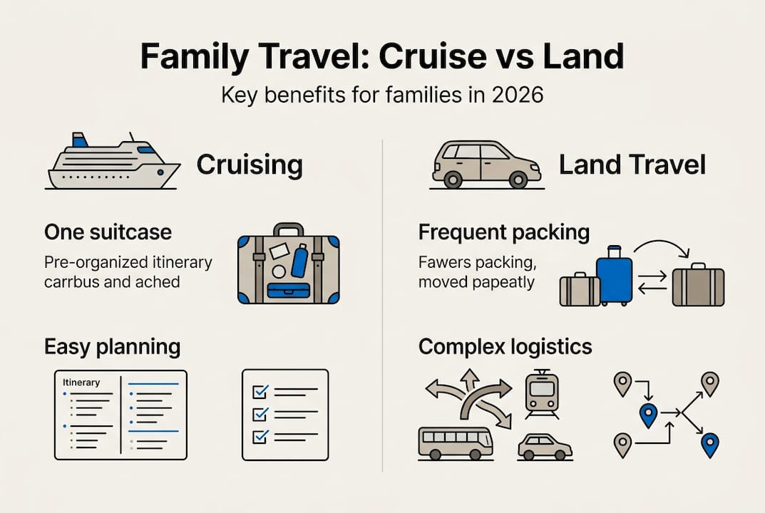 Infographic comparing cruise and land family travel