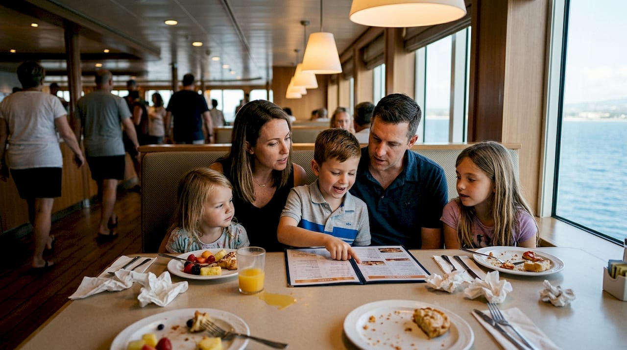 Family choosing dining options on cruise