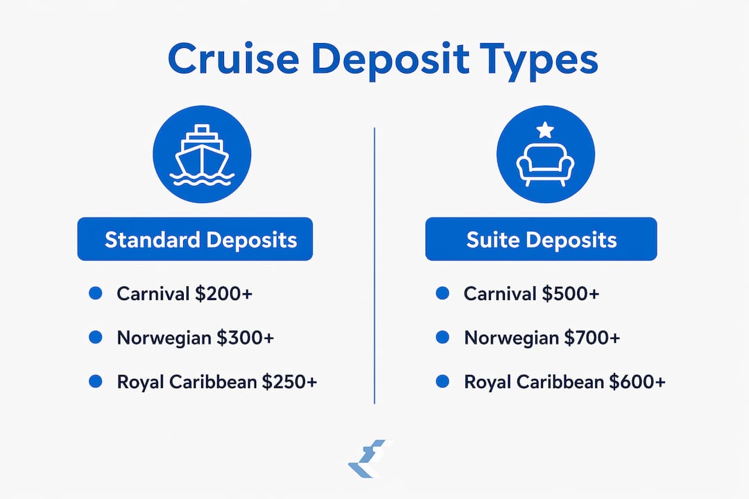 Infographic comparing standard and suite cruise deposits