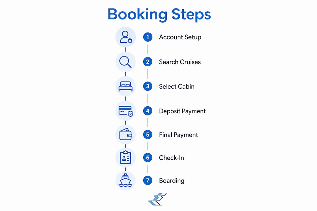 Infographic illustrating cruise booking steps on mobile