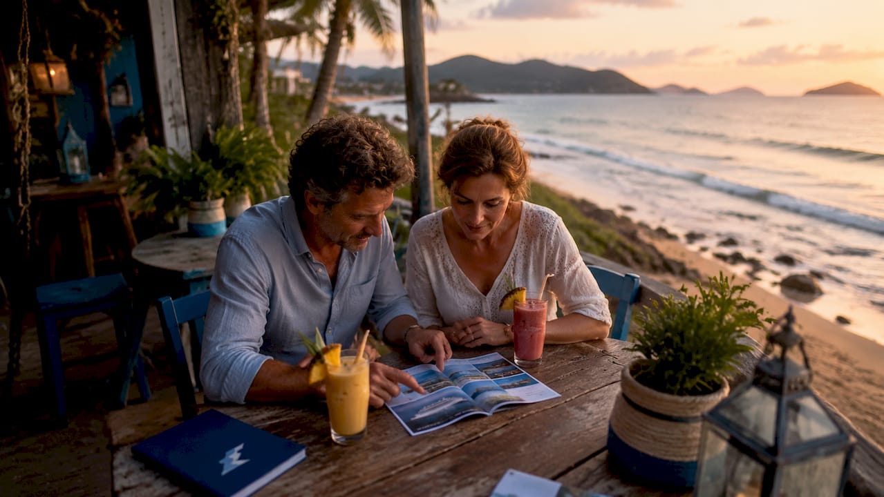 Couple on cruise ship deck at sunset