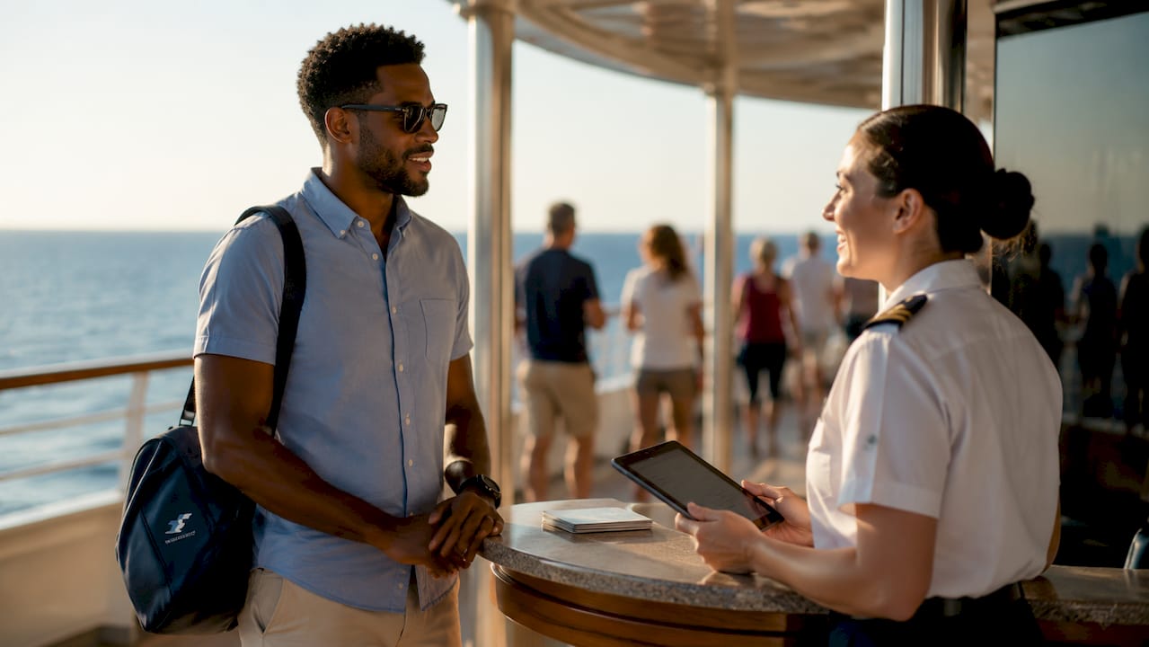 Guest services desk on cruise ship interaction