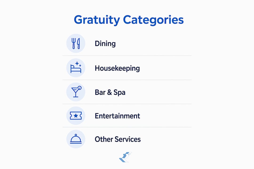 Infographic showing main cruise gratuity categories
