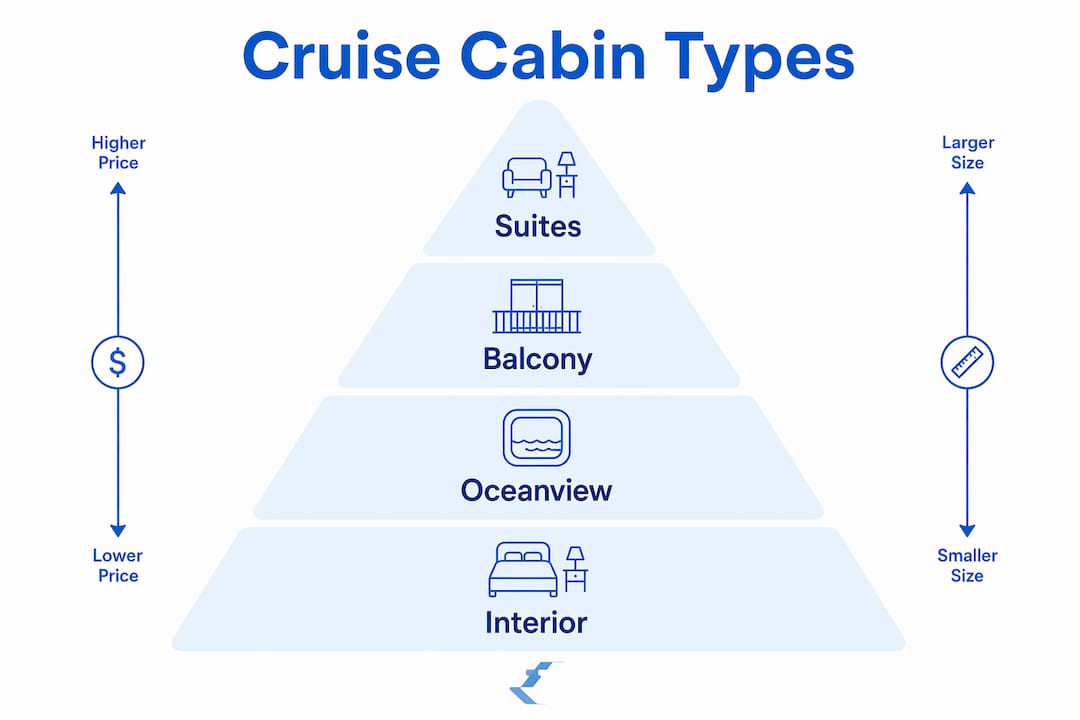 Infographic showing hierarchy of cruise cabin types