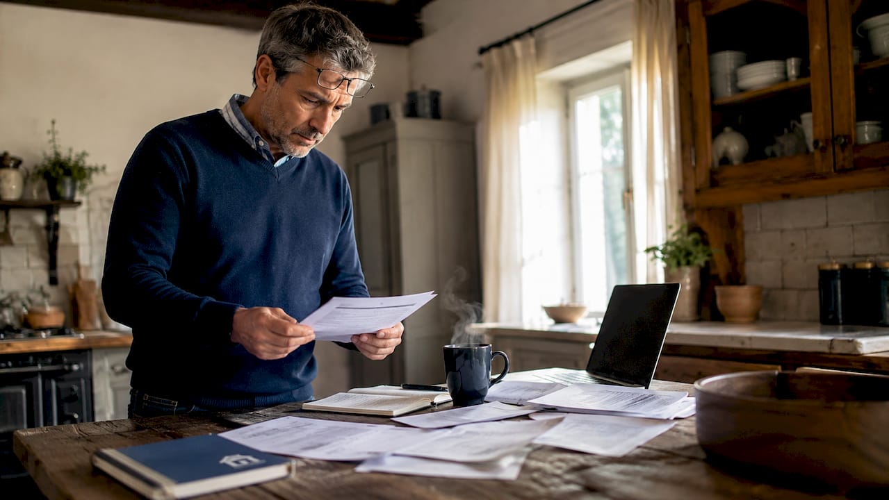 Landlord reviewing move-out checklist at kitchen table