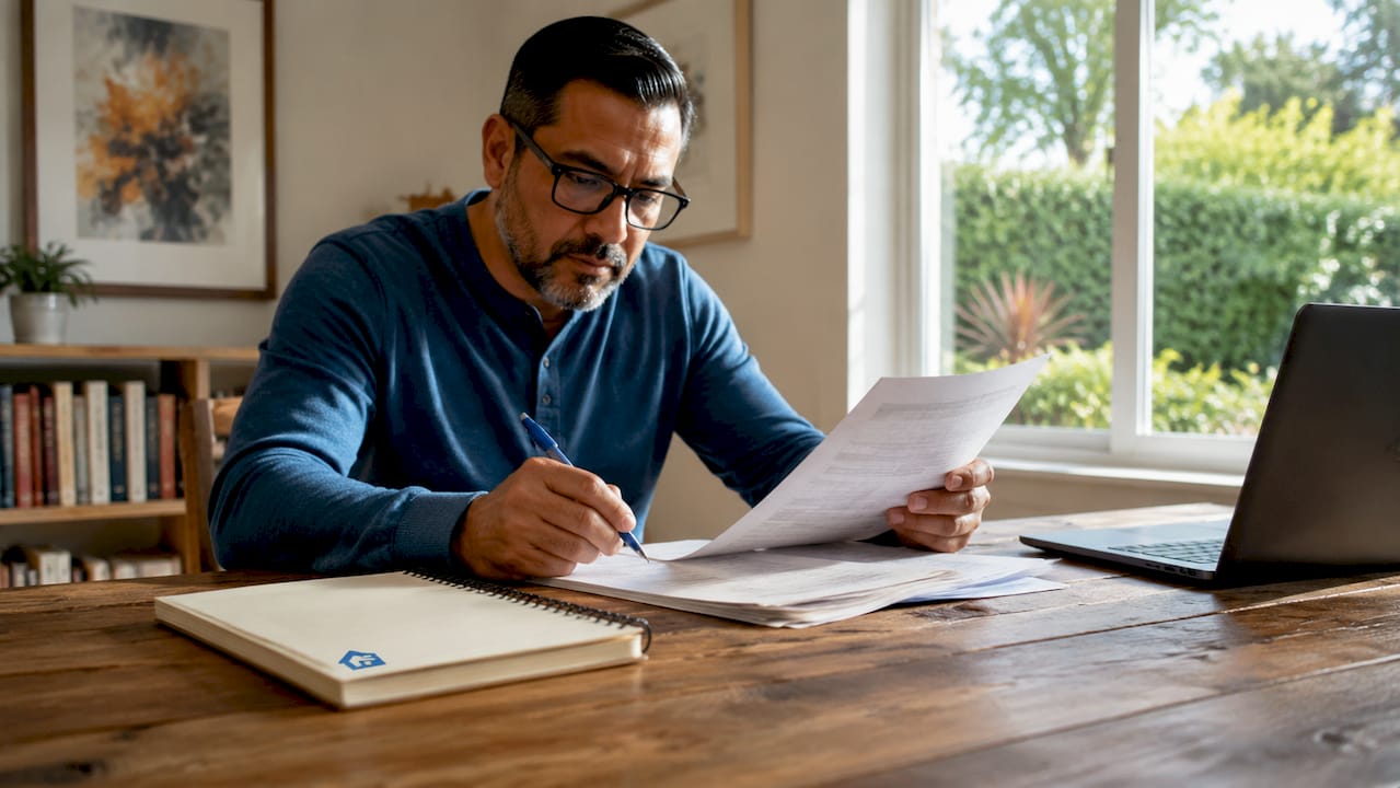 Landlord reviewing printed habitability notice documents