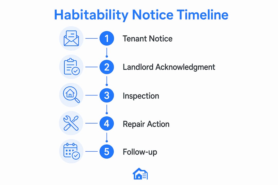 Infographic illustrating habitability notice timeline steps