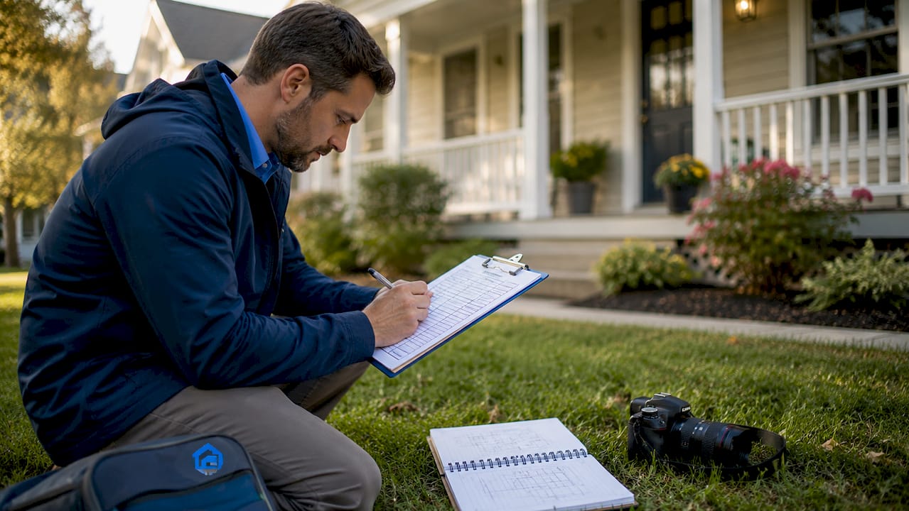 Close-up of inspector’s hands with checklist outdoors