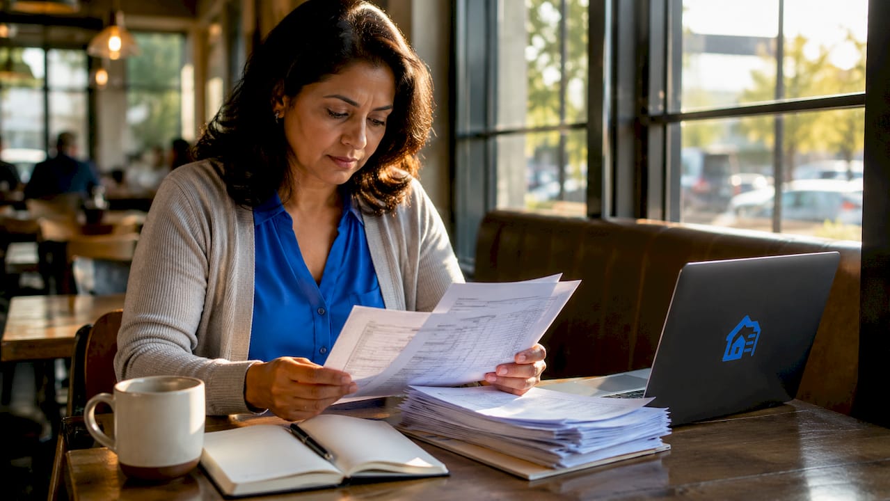 Landlord reviewing inspection records at home