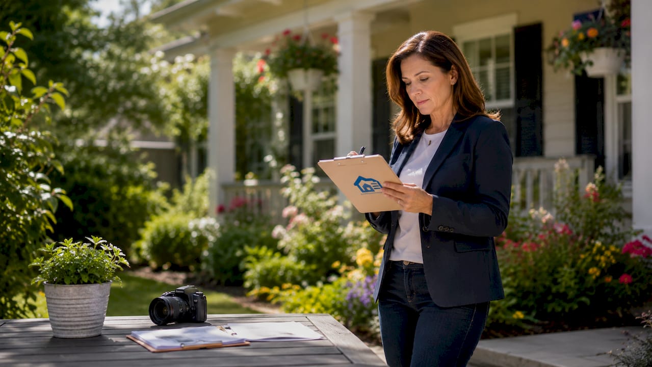 Woman documenting rental property condition