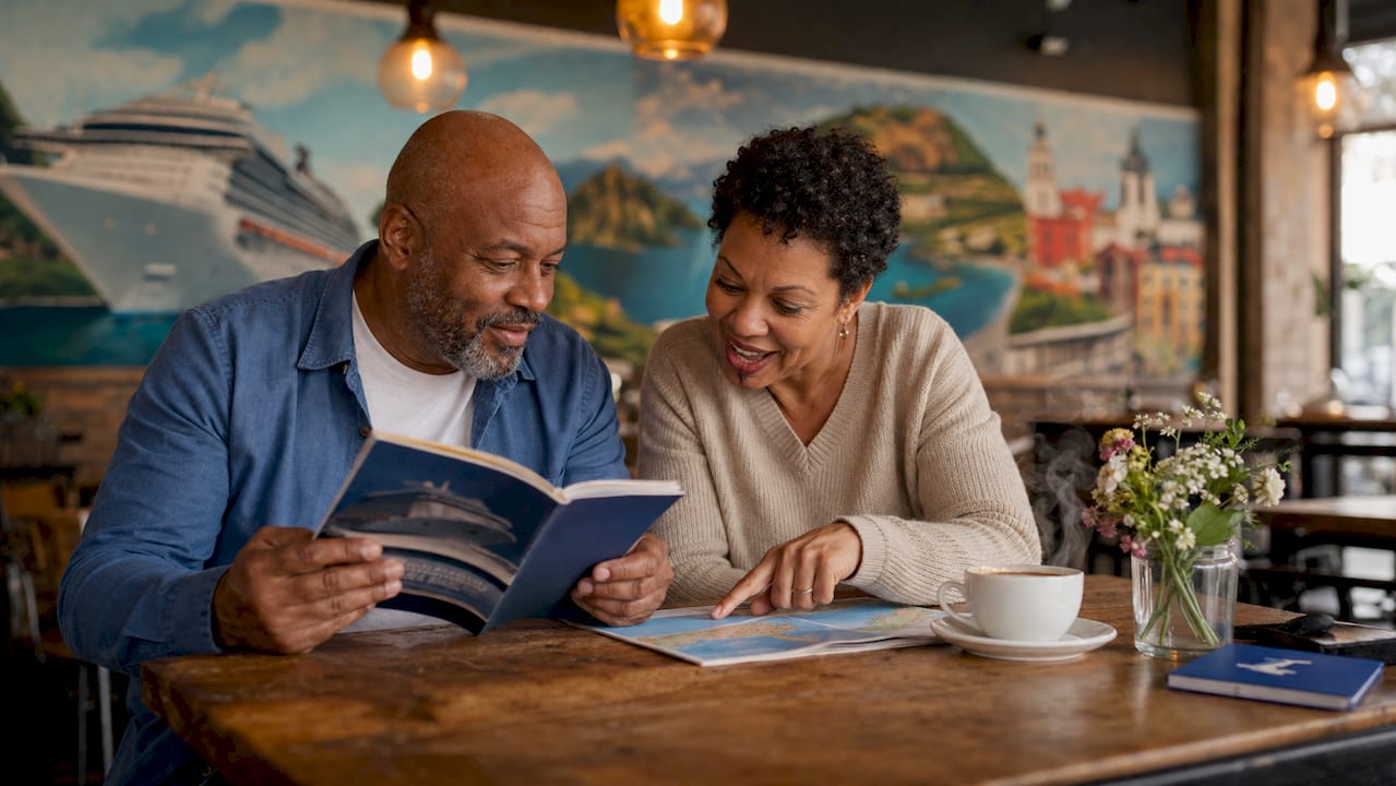 Couple planning cruise cabin selection