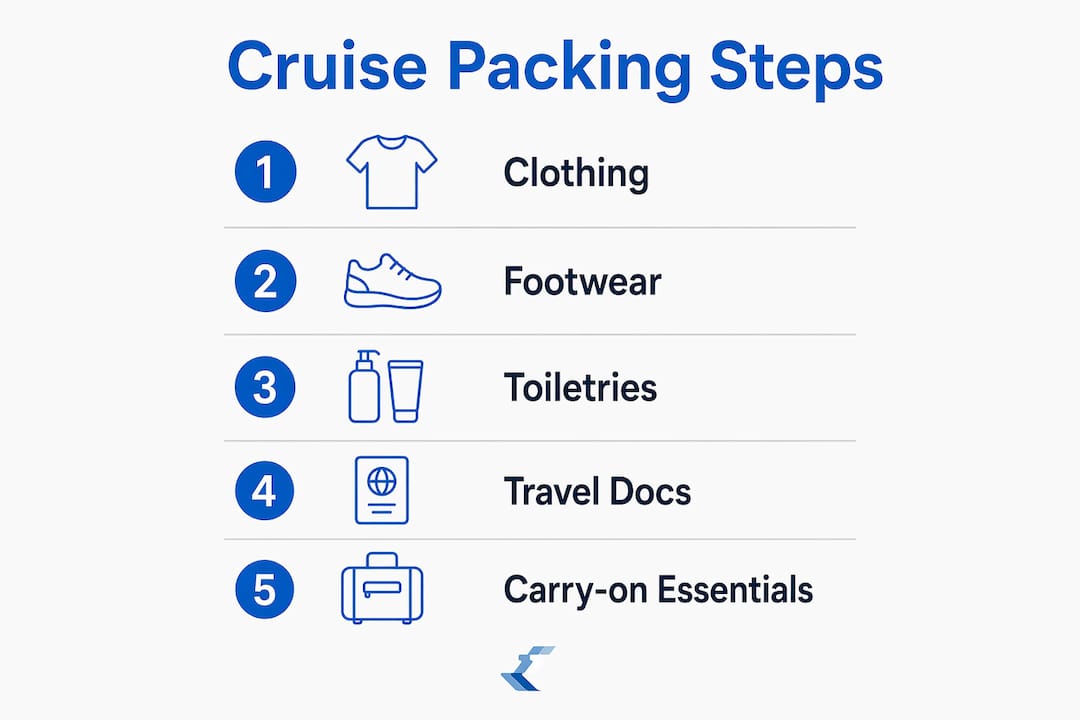Infographic showing cruise packing steps