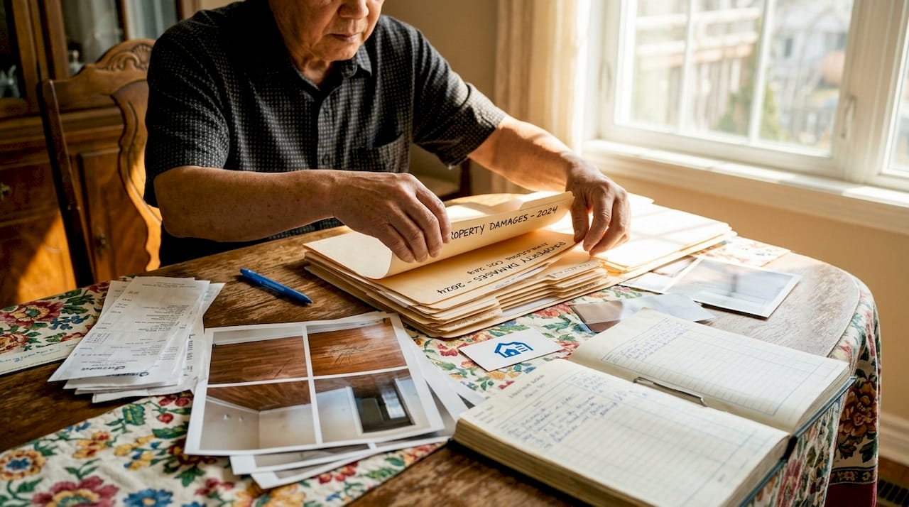 Hands labeling landlord evidence folders