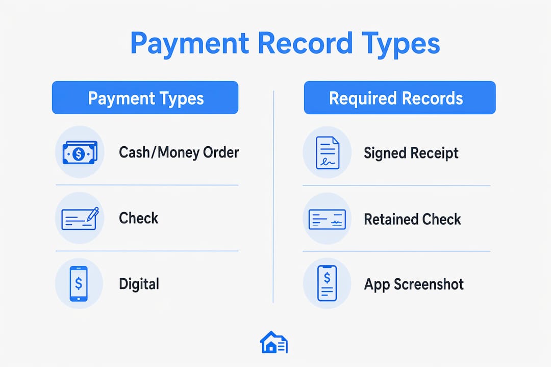 Infographic comparing payment types and record requirements