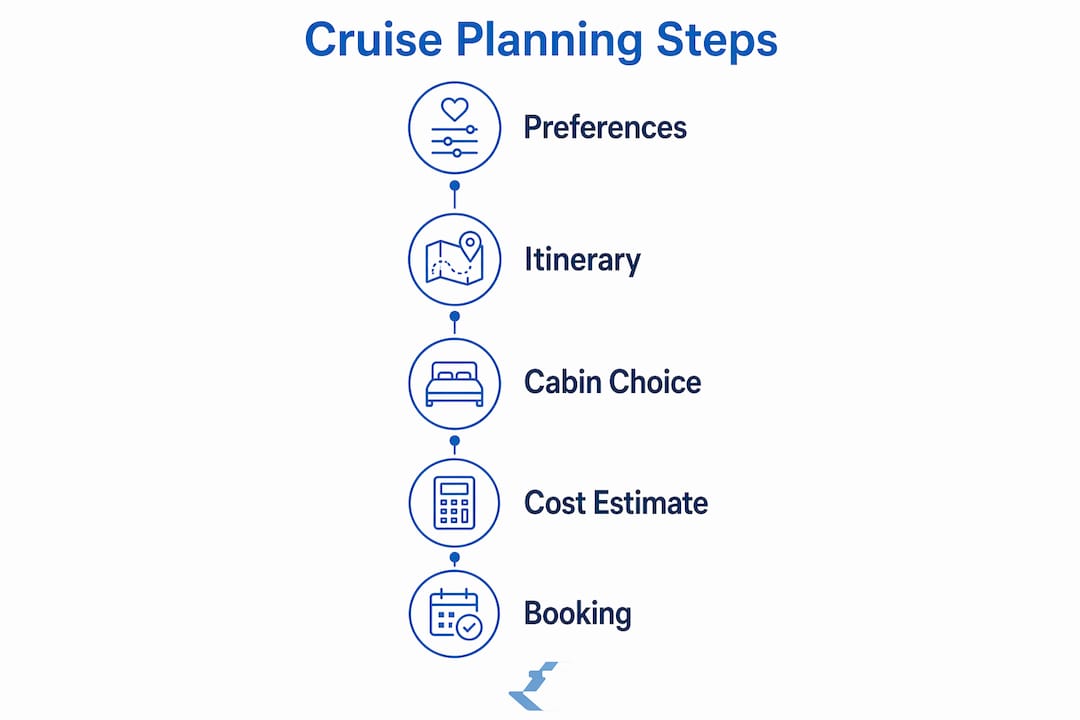 Infographic illustrating cruise planning step-by-step process