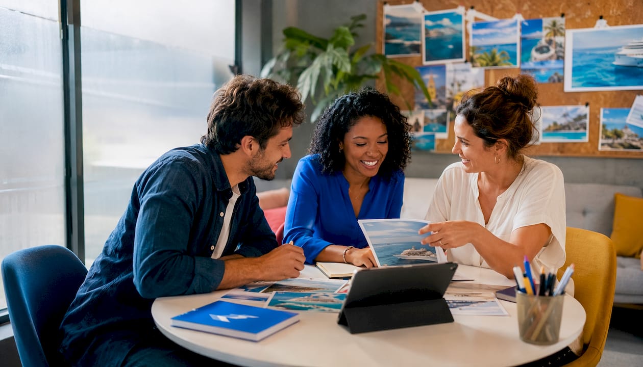 Group discussing cruise line promotions
