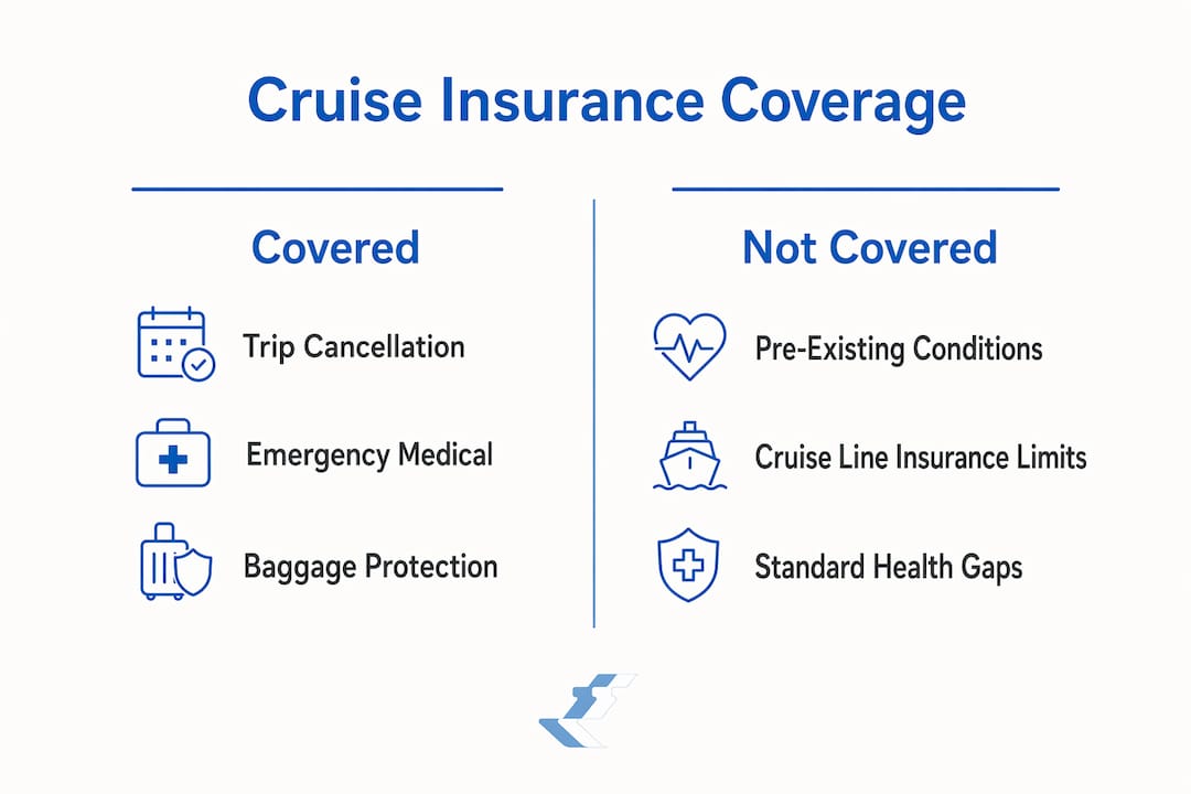 Infographic comparing covered and not covered cruise insurance topics