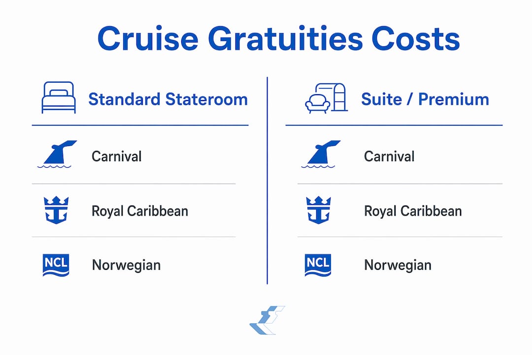 Infographic comparing cruise gratuities costs by cabin type