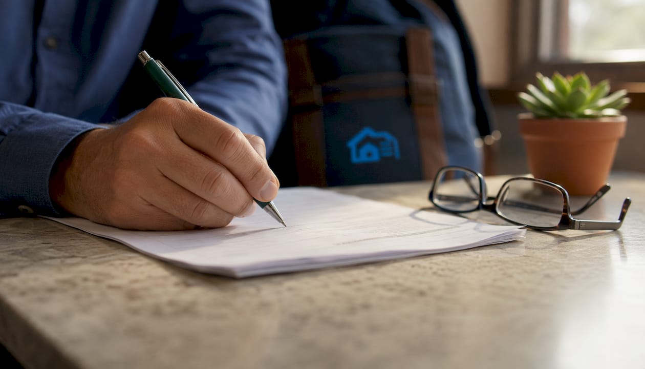 Close-up of tenant signing acknowledgment form