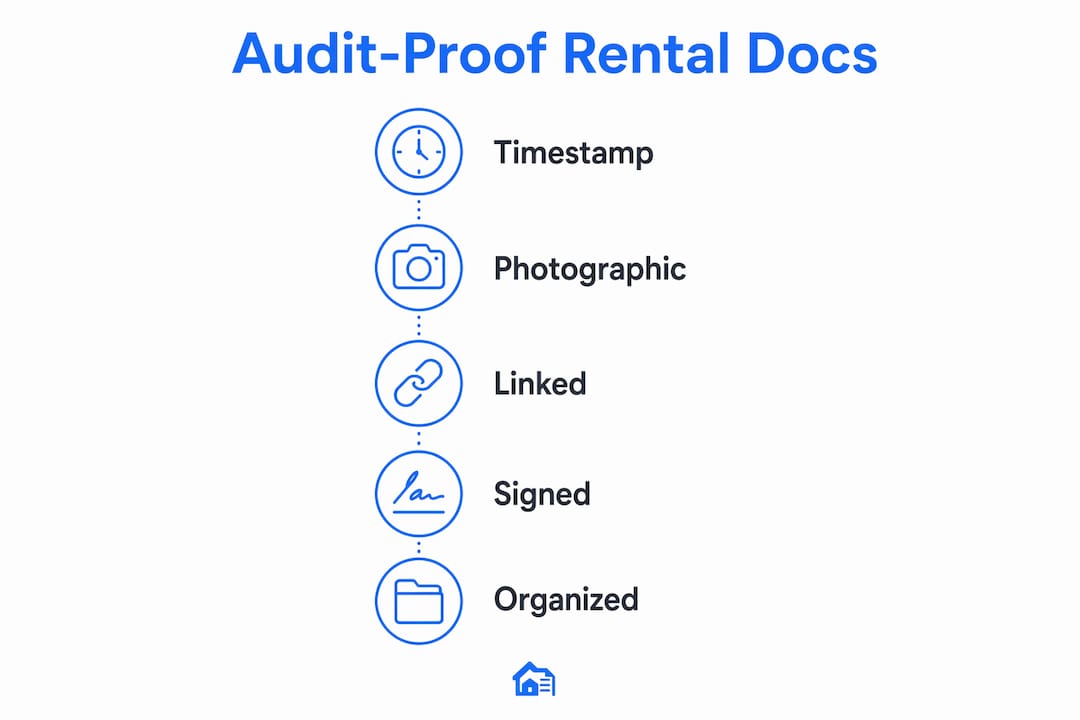 Infographic showing audit-proof rental document key qualities
