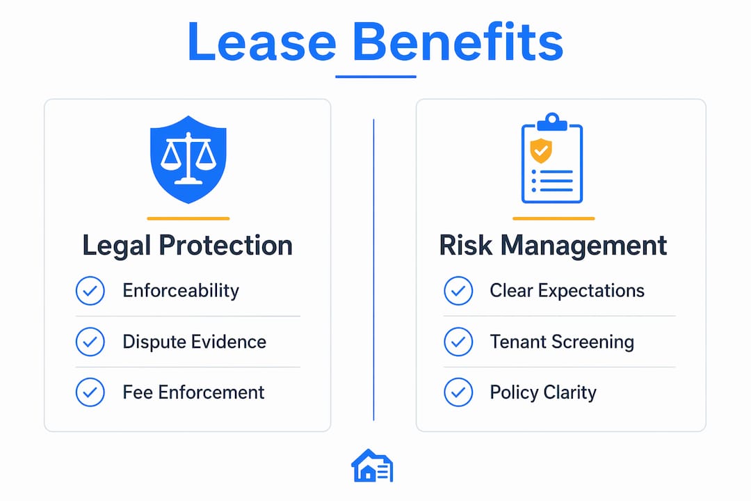 Infographic comparing legal protection and risk management benefits of leases