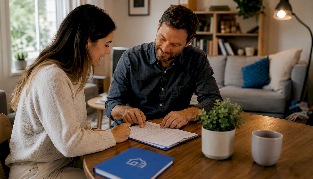 Landlord and tenant signing move-in inspection