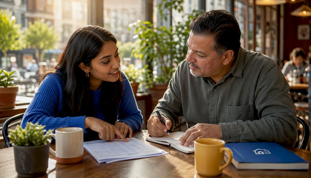 Two landlords discussing lease purchase financials