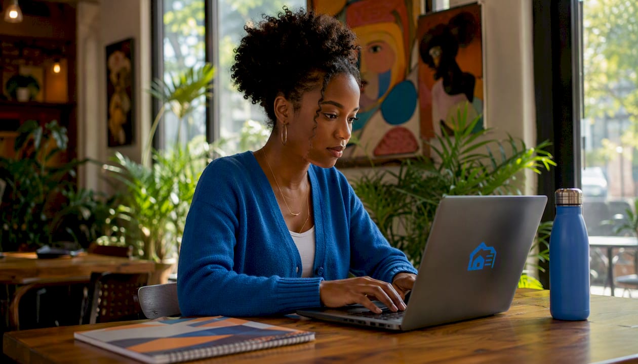 Woman working on tenant portals at coworking space