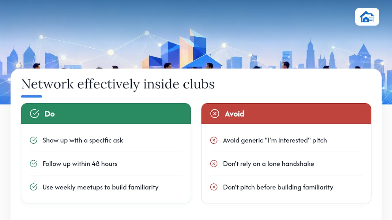 How to network effectively inside a real estate investing club — overview diagram