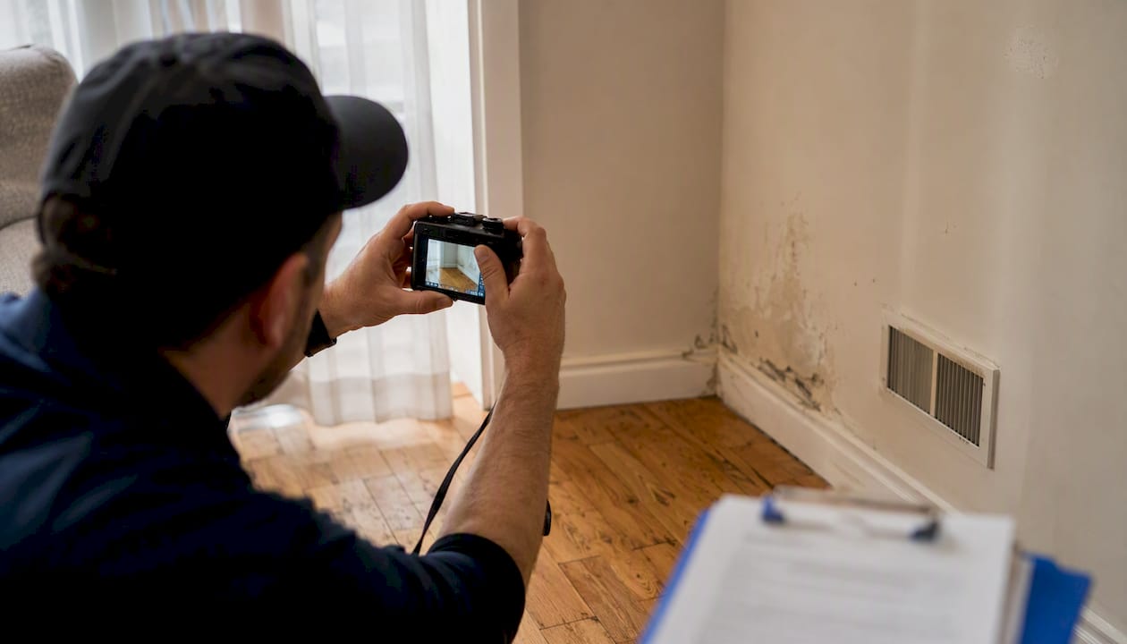Person photographing rental unit damage