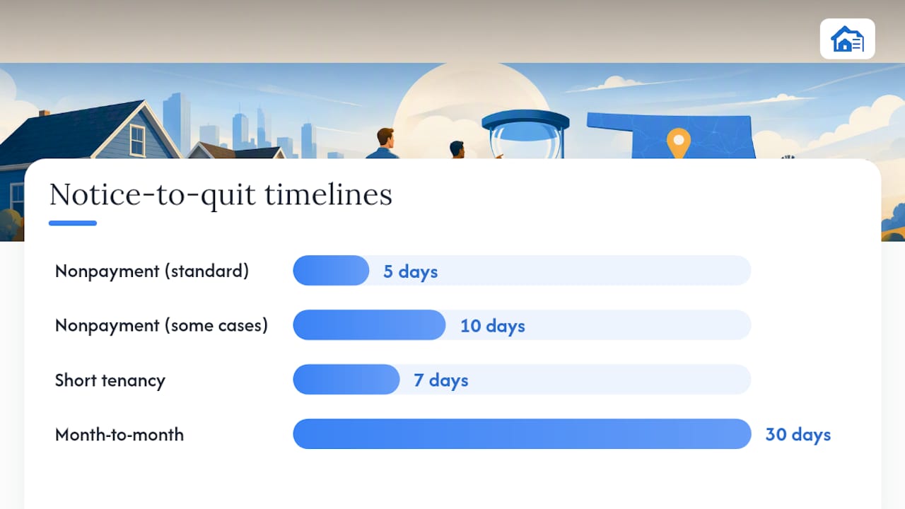 Timeline diagram of rent, grace, late fee and notice periods