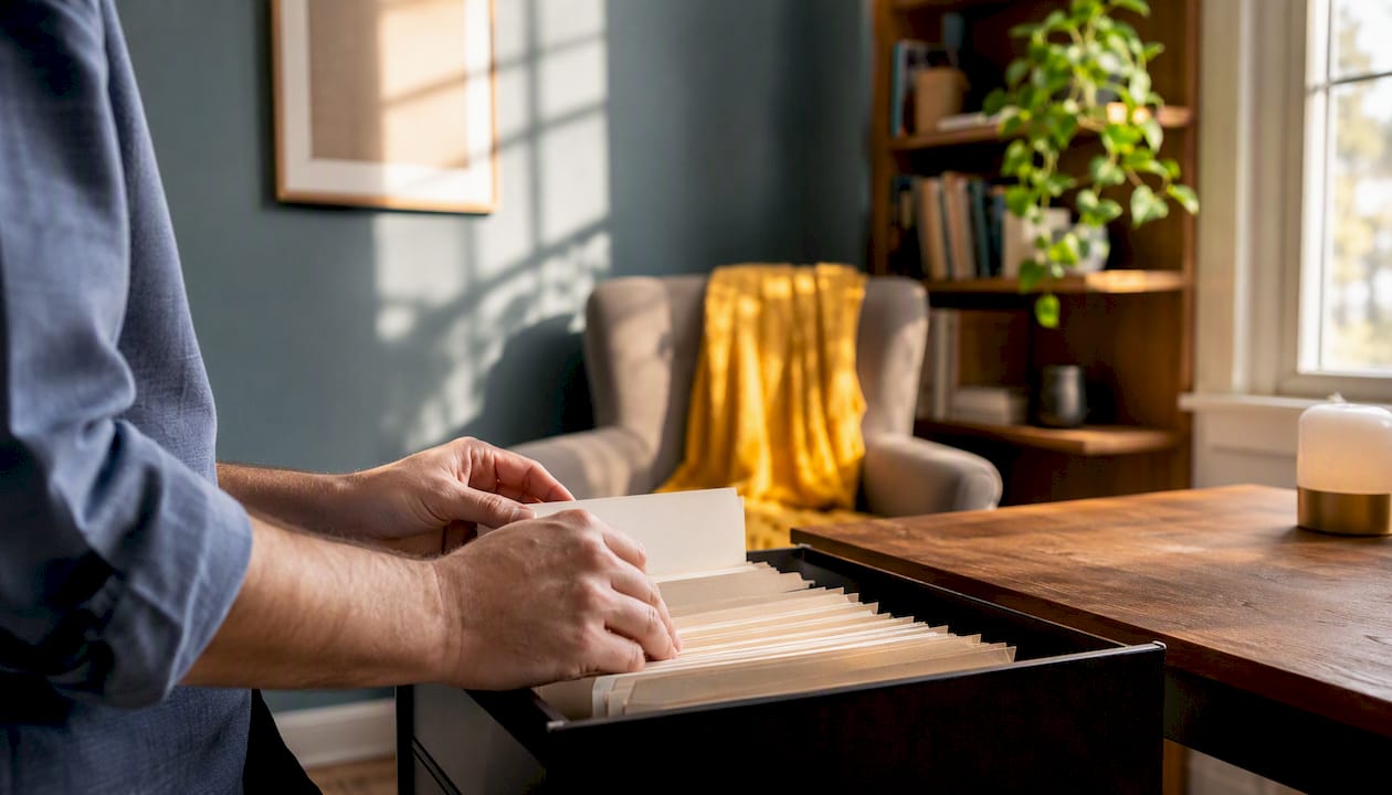 Landlord hands sorting rental folders