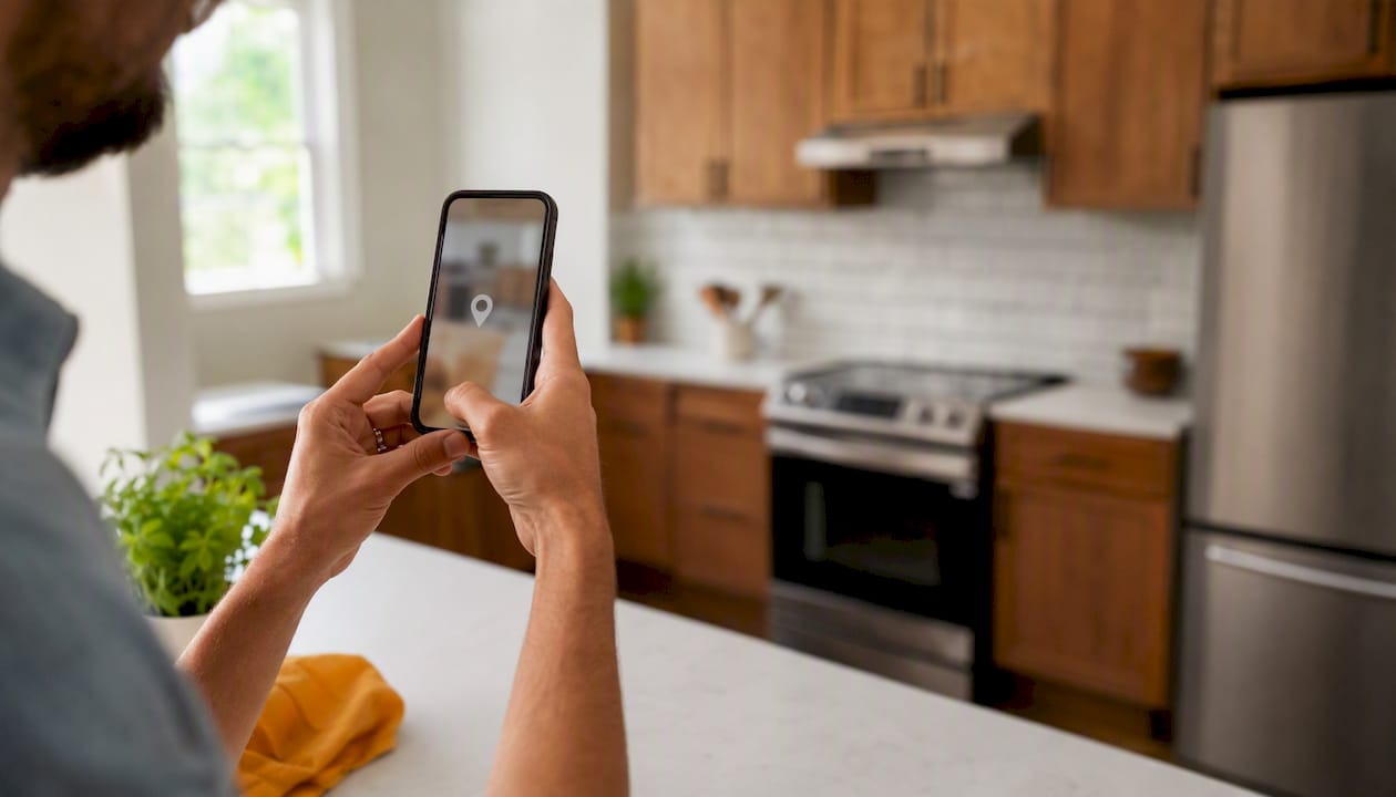 Hand holding smartphone taking inspection photo
