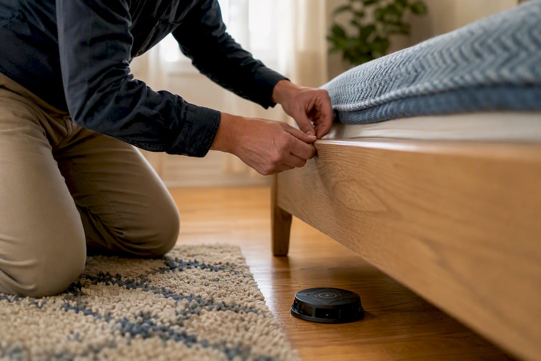 Landlord inspecting mattress for bed bugs