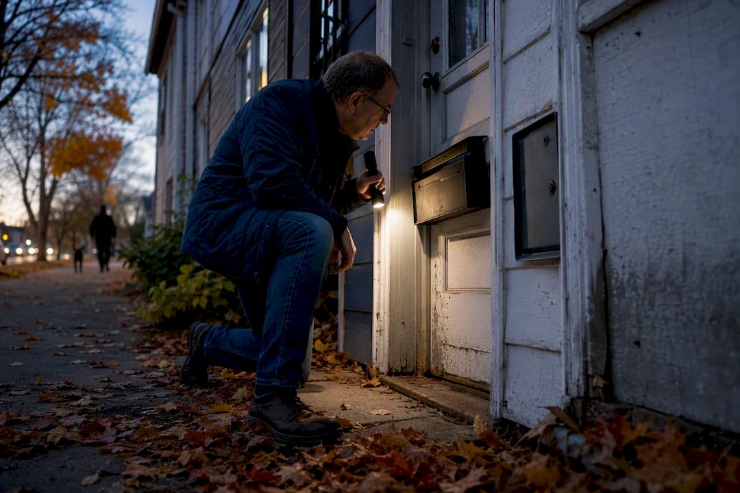 Landlord inspecting rental property exterior in daylight
