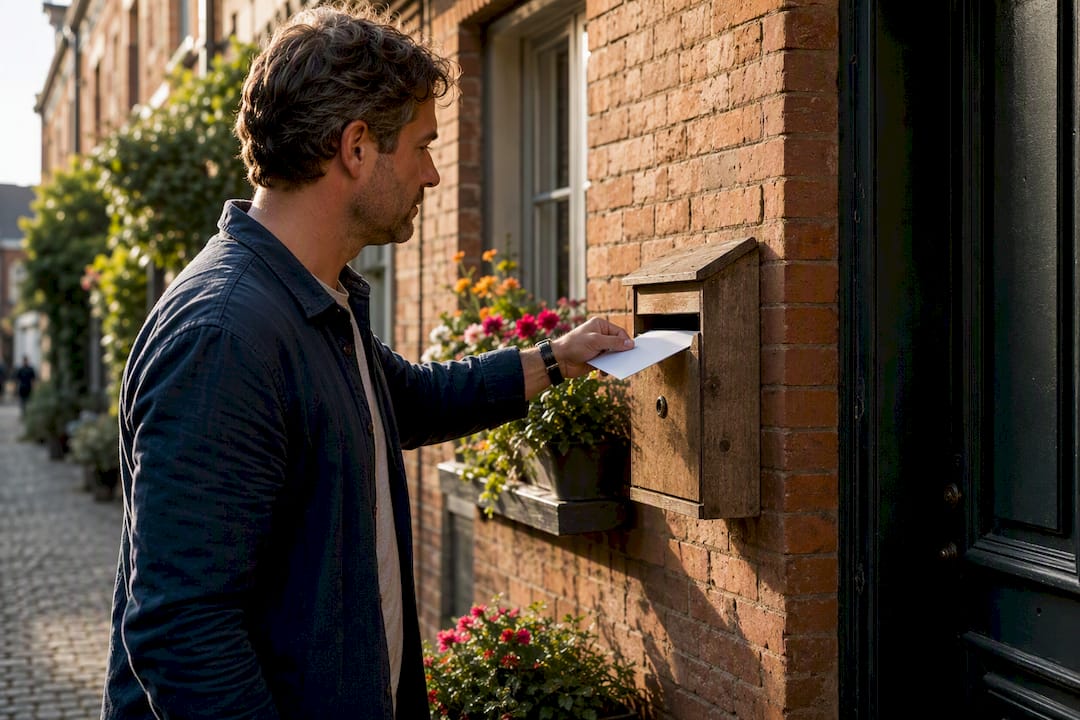 Hand delivering sealed notice envelope to door